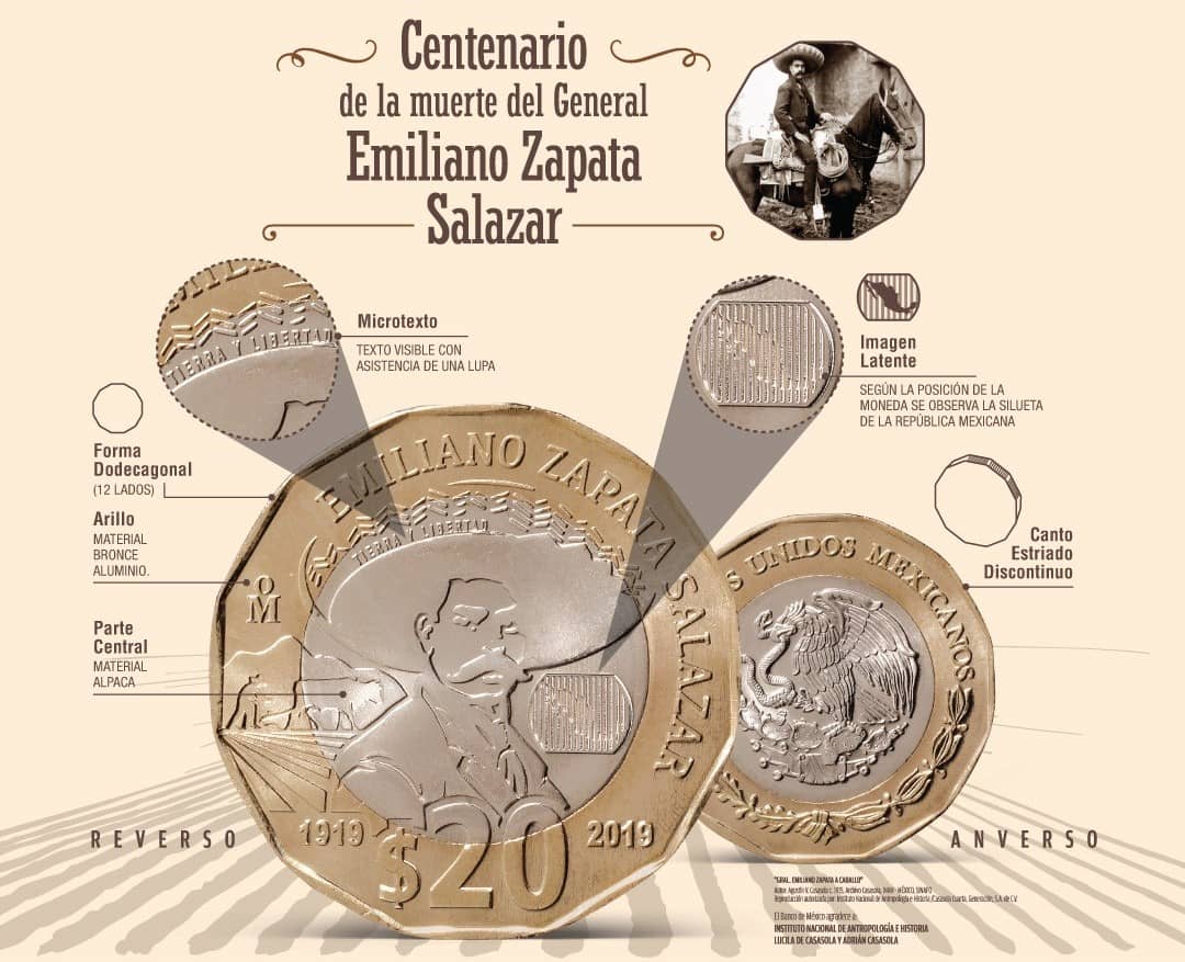 Moneda conmemorativa de Emiliano Zapata