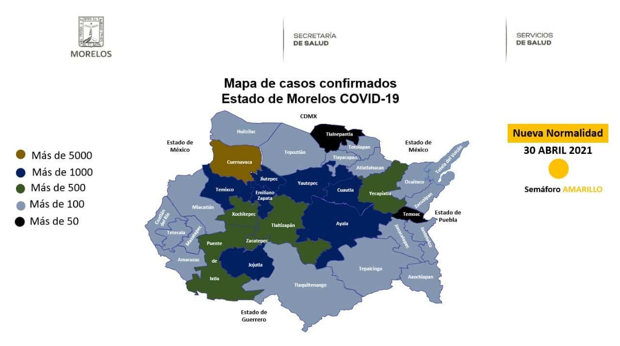 Mapa de casos COVID-19 confirmados en Morelos