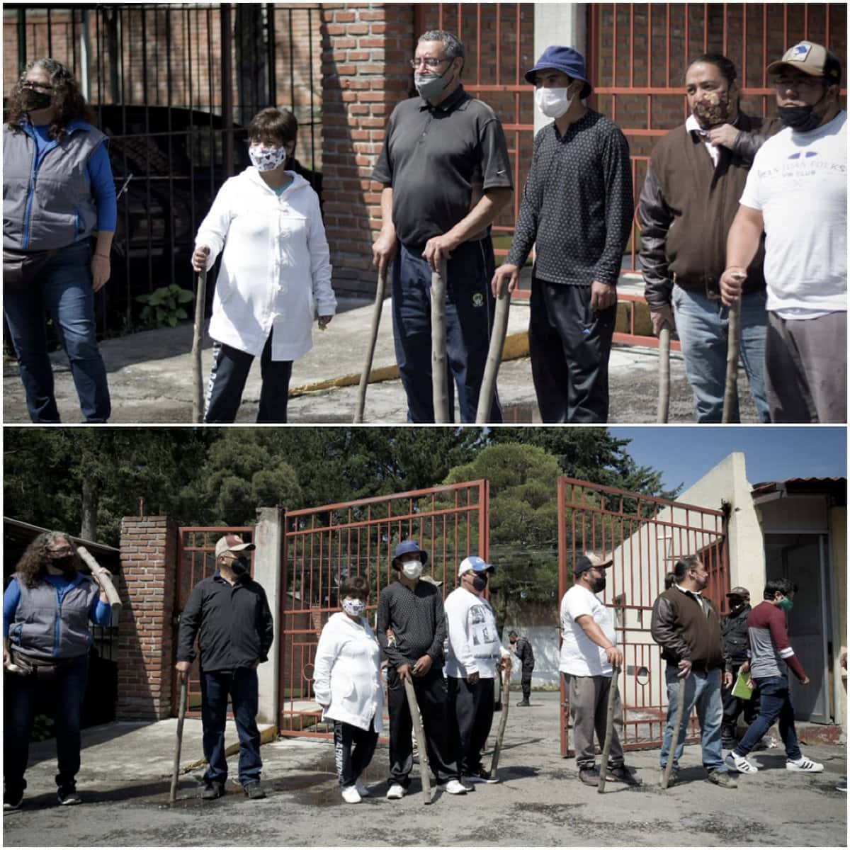 Con palos vecinos de Metepec resguardan las casillas electorales.