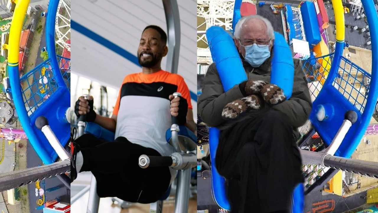 Will Smith y Bernie Sanders en juego mecánico.