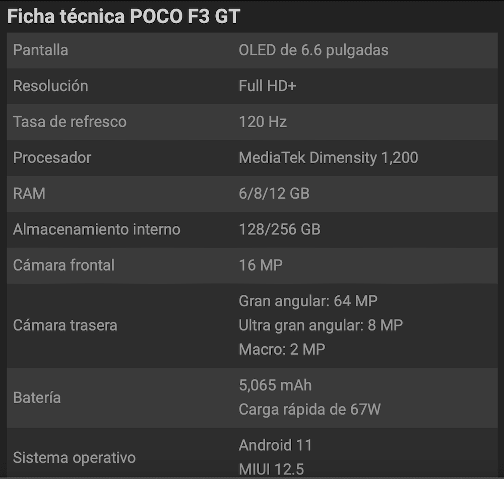 Xiaomi POCO F3, ficha técnica de características y precio