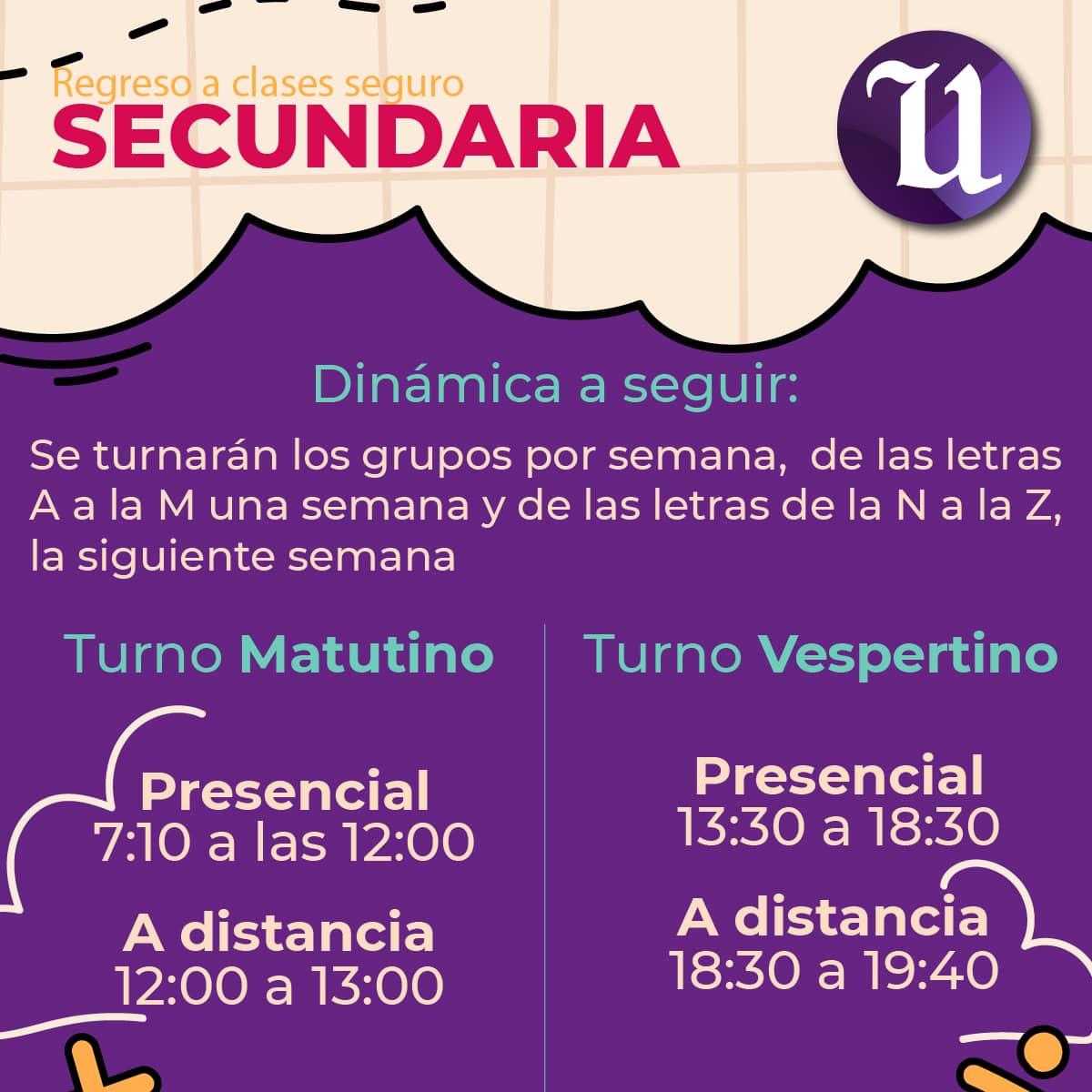 Fechas y horarios del regreso a clases en nivel Secundaria..