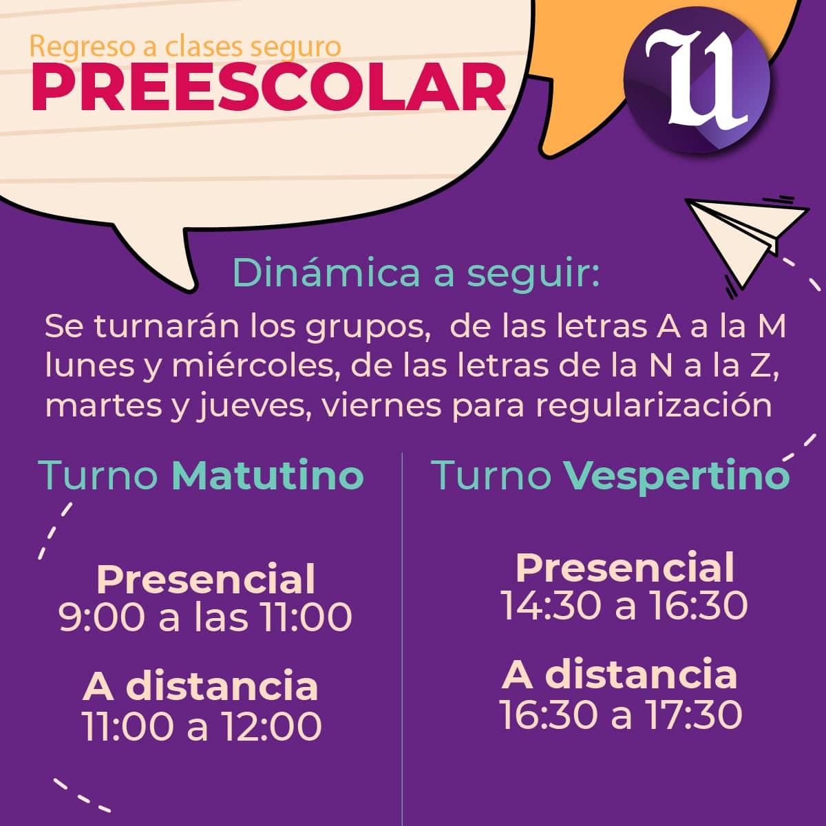 Fechas y horarios del regreso a clases en nivel prescolar.