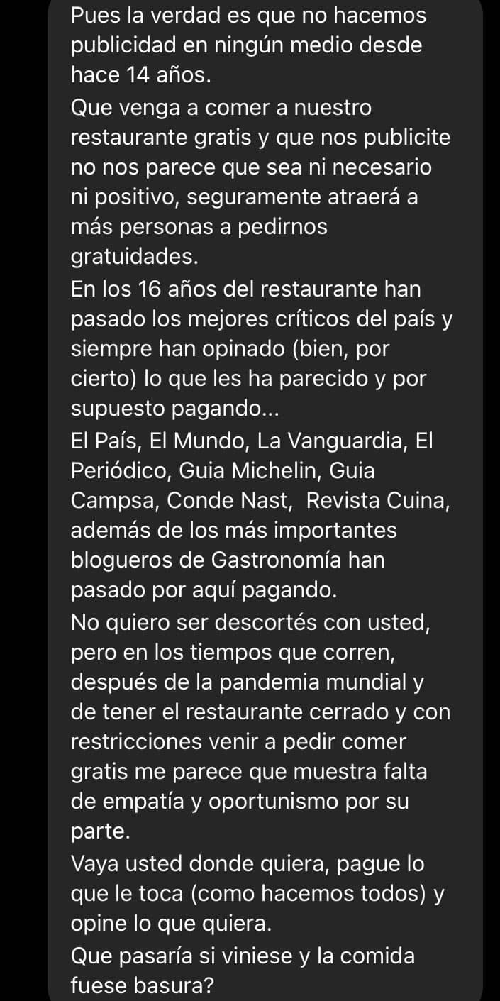 Los dueños del restaurant se negaron a la propuesta del influencer.