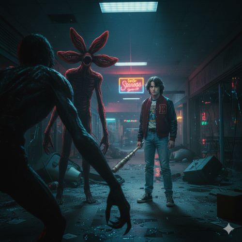 Ejemplo 4: Enfrentamiento con un Demogorgon / Creado con Gemini Ejemplo 4: Enfrentamiento con un Demogorgon / Creado con Gemini