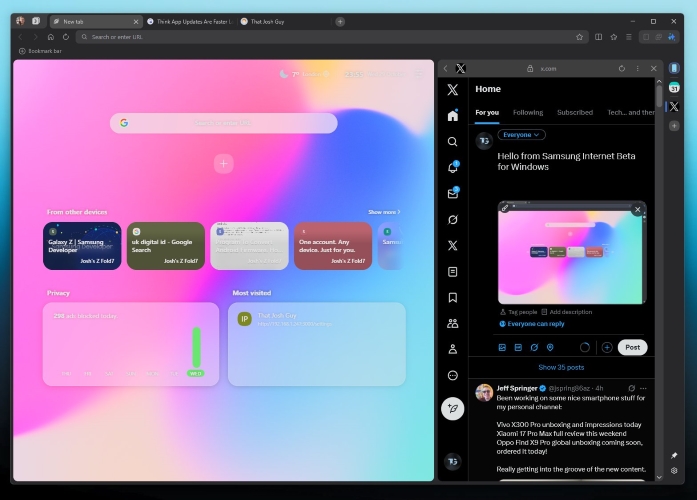 visualización de Samsung Internet en pc / @thatjoshguy69 (Twitter)