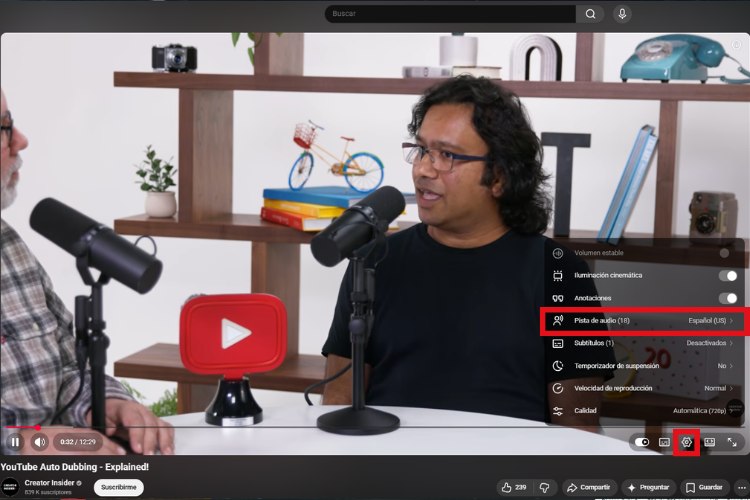 Pista de audio.Youtube