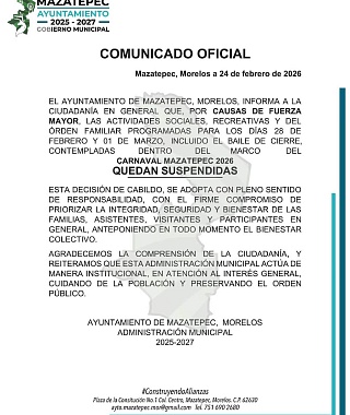 Suspenden el carnaval de Mazatepec, por causas de fuerza mayor
