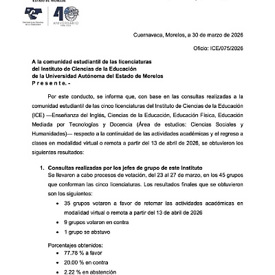 ICE UAEM regresará a clases virtuales el 13 de abril 