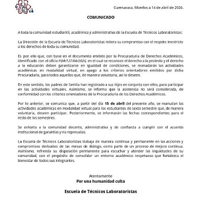 Técnicos Laboratoristas ofrece clases virtuales