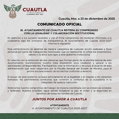 Se deslinda Ayuntamiento de Cuautla de trabajador detenido