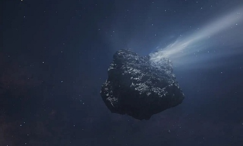 Representación artística del cometa C/2014 UN271, el cometa más grande conocido en la Nube de Oort. 