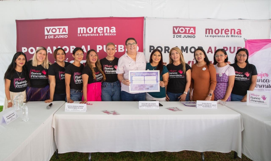 Firma Víctor Mercado 'Pacto Electoral y de Género' con asociación 'Mujer Nunca Permitas'