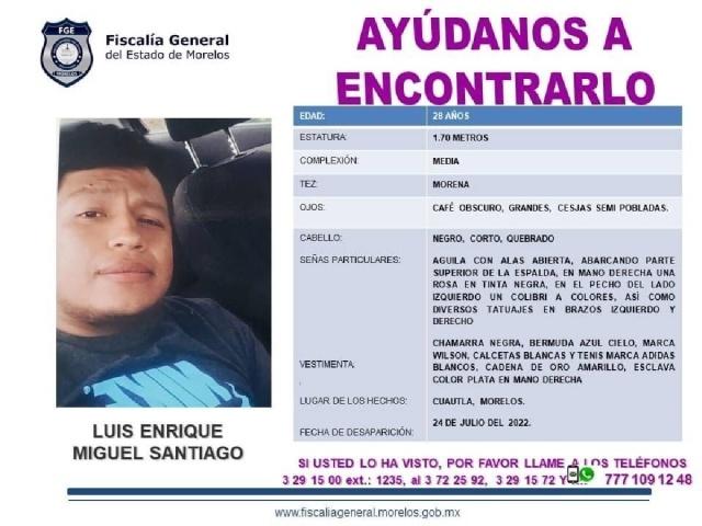 Un joven desapareció hace seis días en Cuautla