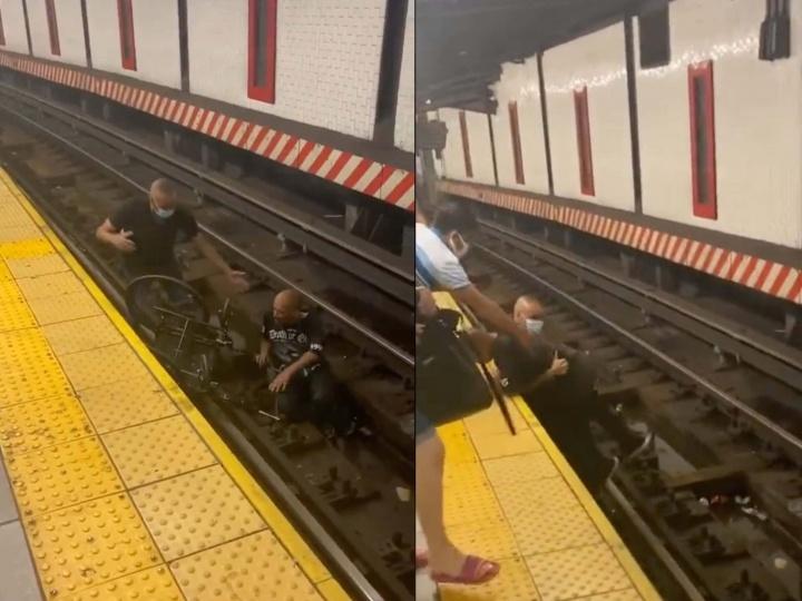 Rescatan a hombre en silla de ruedas de las vías del metro..