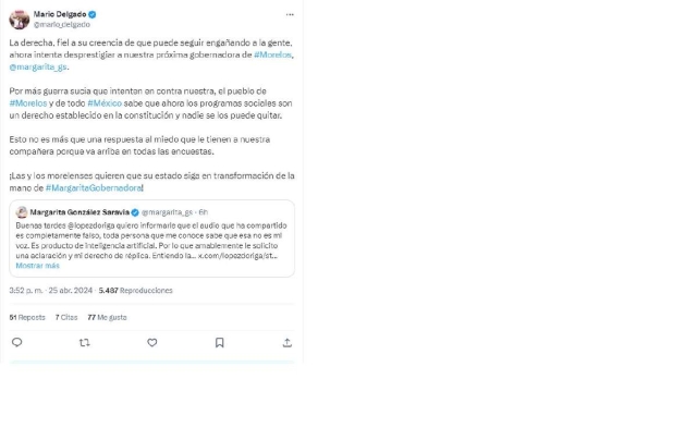 La publicación de Mario Delgado Carrillo en Twitter.