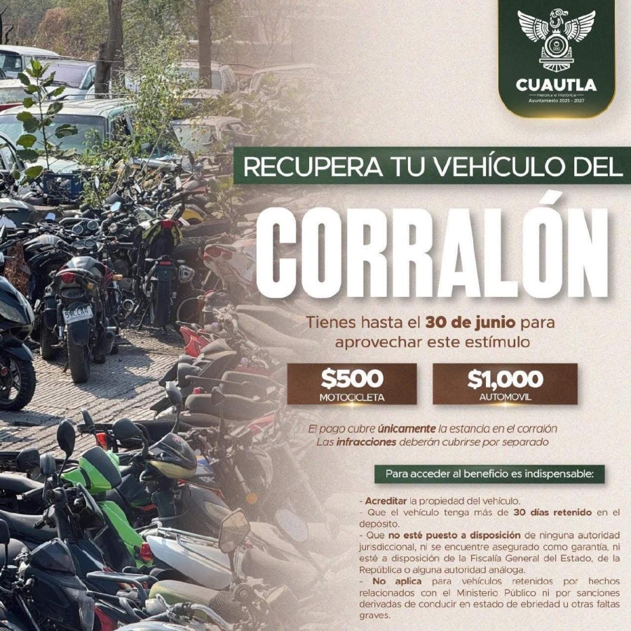 El lunes concluye campaña de recuperación de vehículos en Cuautla