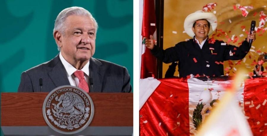 AMLO felicita Pedro Castillo, nuevo presidente de Perú.