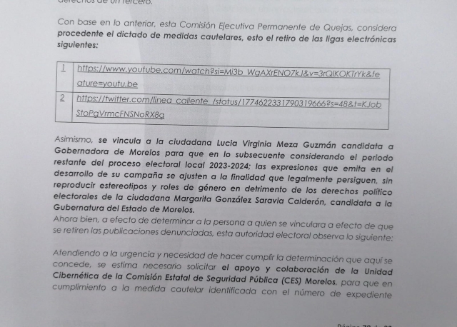 Impepac ordena a Lucía Meza cese de violencia política en razón de género contra Margarita Gónzalez