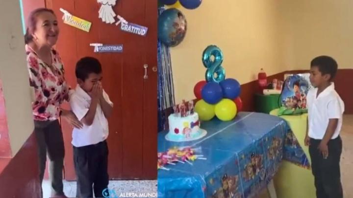 Maestra hace fiesta sorpresa a alumno y conmueve a usuarios en redes