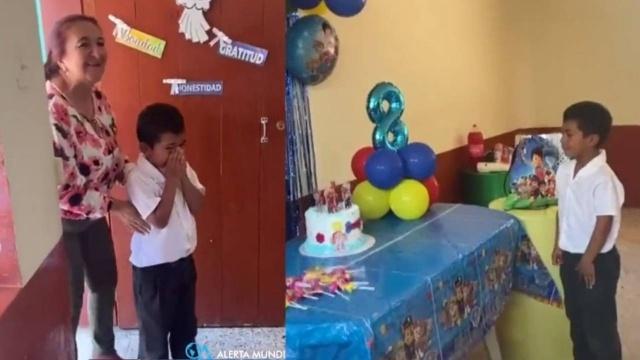 Maestra hace fiesta sorpresa a alumno y conmueve a usuarios en redes