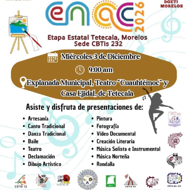 Tetecala será sede del XXIX Encuentro Nacional de Arte y Cultura de la DGETI Morelos
