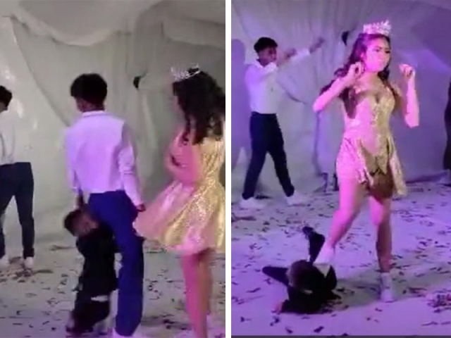 Incidente viral: Niño se atraviesa en pleno vals de quince años y termina pisoteado