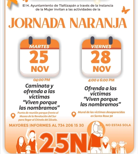Con motivo del D&iacute;a de la Eliminaci&oacute;n de la Violencia contra las Mujeres, se realizar&aacute;n en Tlaltizap&aacute;n dos jornadas de conmemoraci&oacute;n de las v&iacute;ctimas de la violencia.