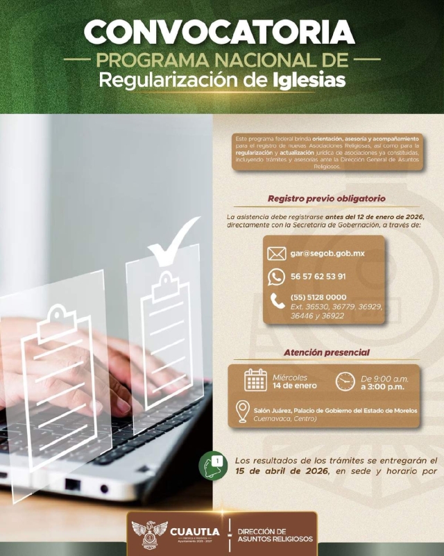 Cuautla difunde convocatoria para la regularizaci&oacute;n de iglesias
