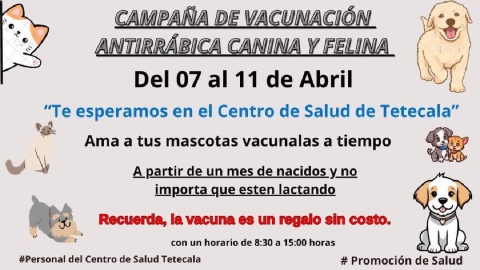 Realizan campaña de vacunación antirrábica en Tetecala