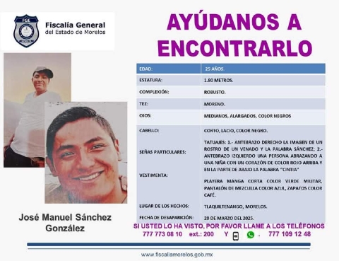 Buscan a joven desaparecido en Tlaquiltenango