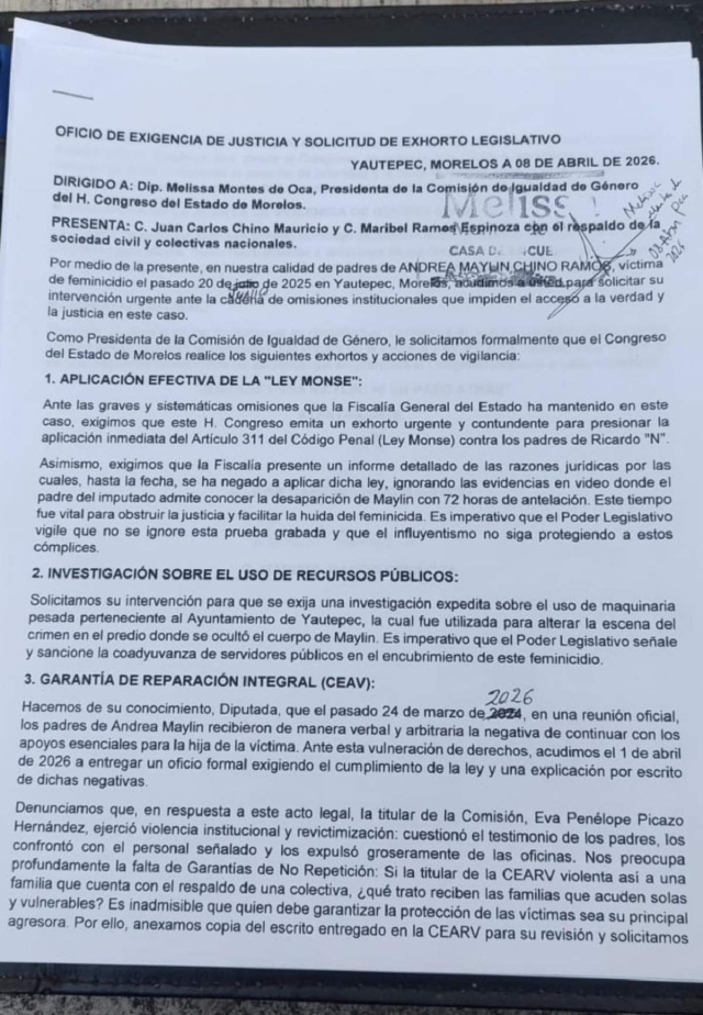 Piden al Congreso dar seguimiento al caso Andrea Maylin