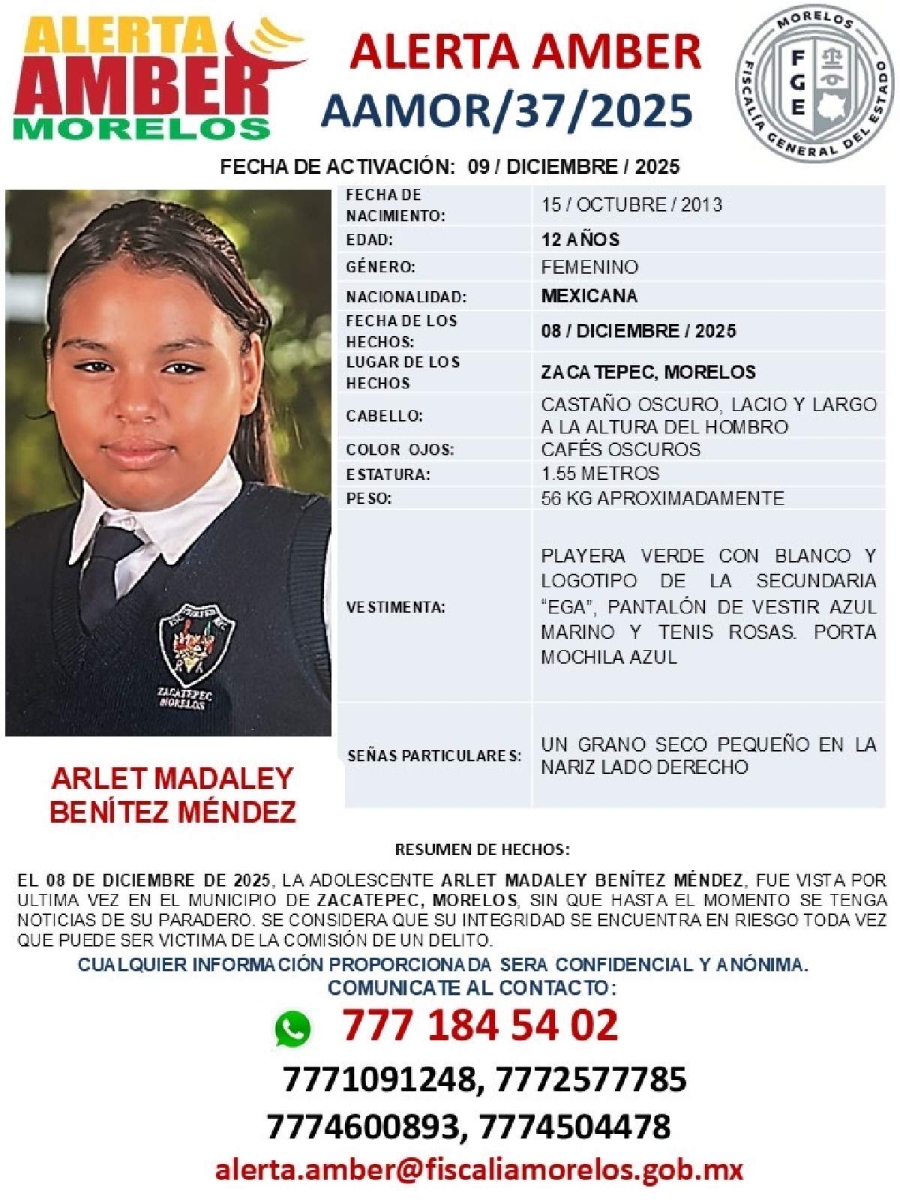 Desaparece alumna de secundaria de Zacatepec