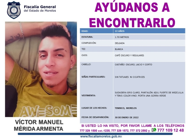 Un joven desapareció hace seis días en Temixco