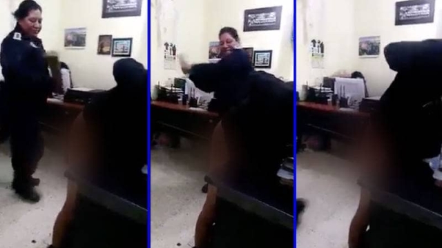 Captan a policía de Veracruz “tableando” a un detenido.