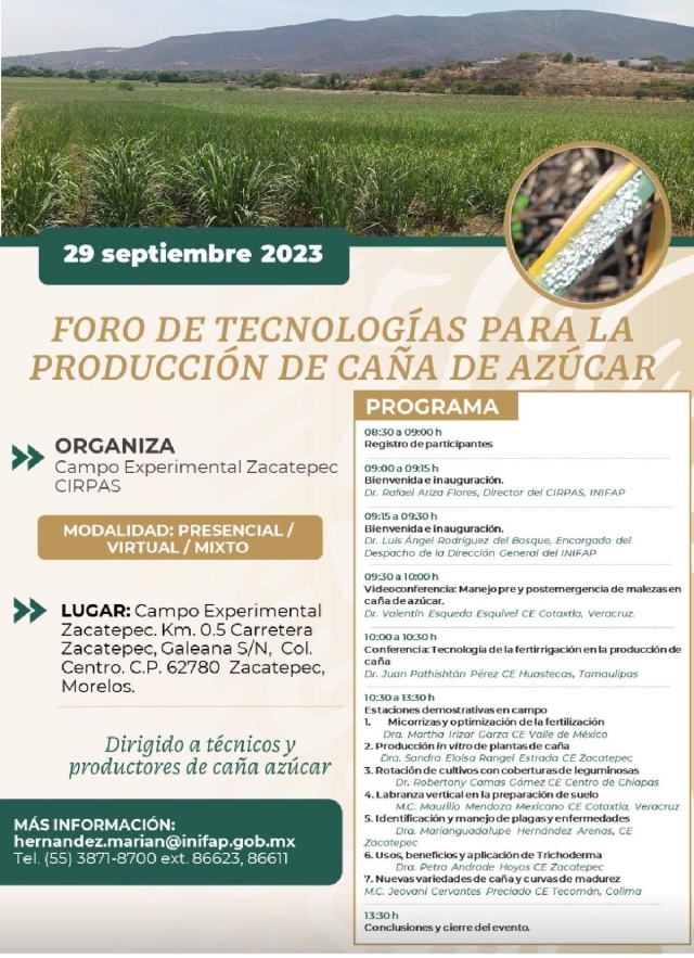 El INIFAP invitó a todos los interesados a participar en este foro, con entrada libre, este viernes en el campo experimental Zacatepec.