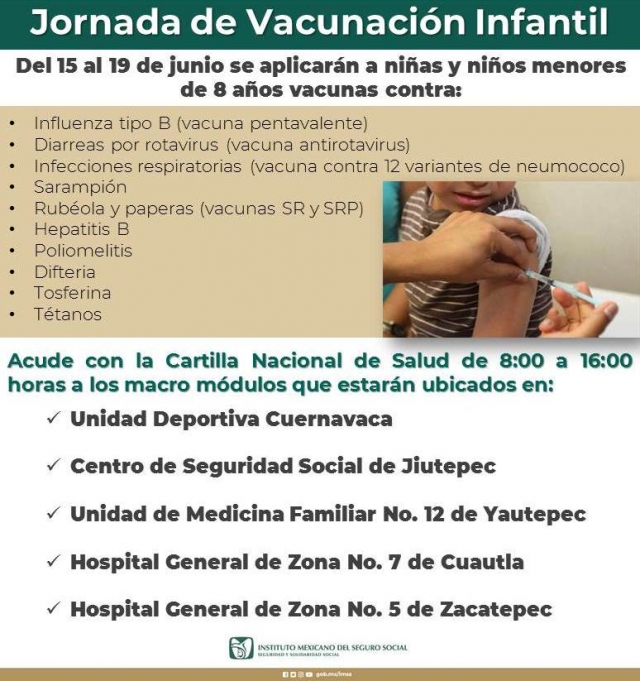 Busca IMSS completar esquemas de vacunación en menores de ocho años de edad