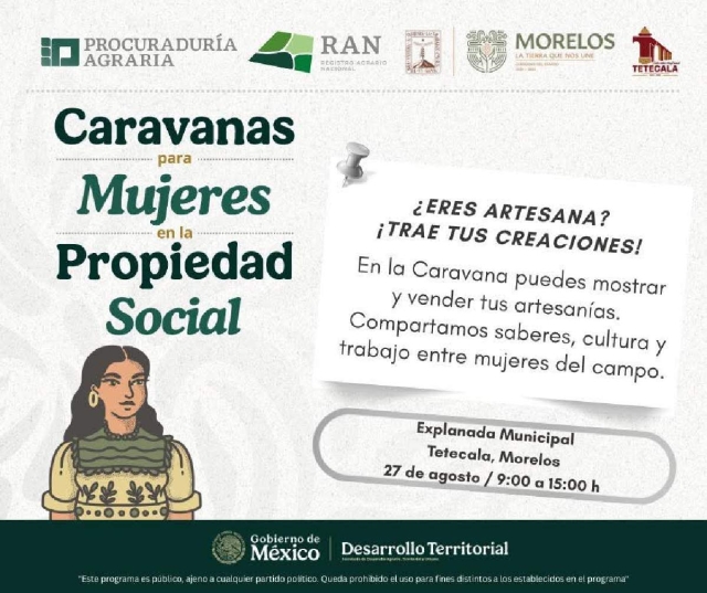 Tetecala será sede de la “Caravana para Mujeres en la Propiedad Social”