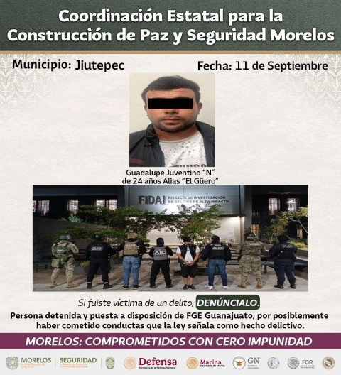 Aseguran integrantes de la Mesa de Paz y Seguridad a 36 generadores de violencia relacionados con delitos de alto impacto