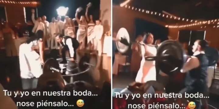 Rompiendo tradiciones: Novios crossfiteros hacen pesas en plena boda