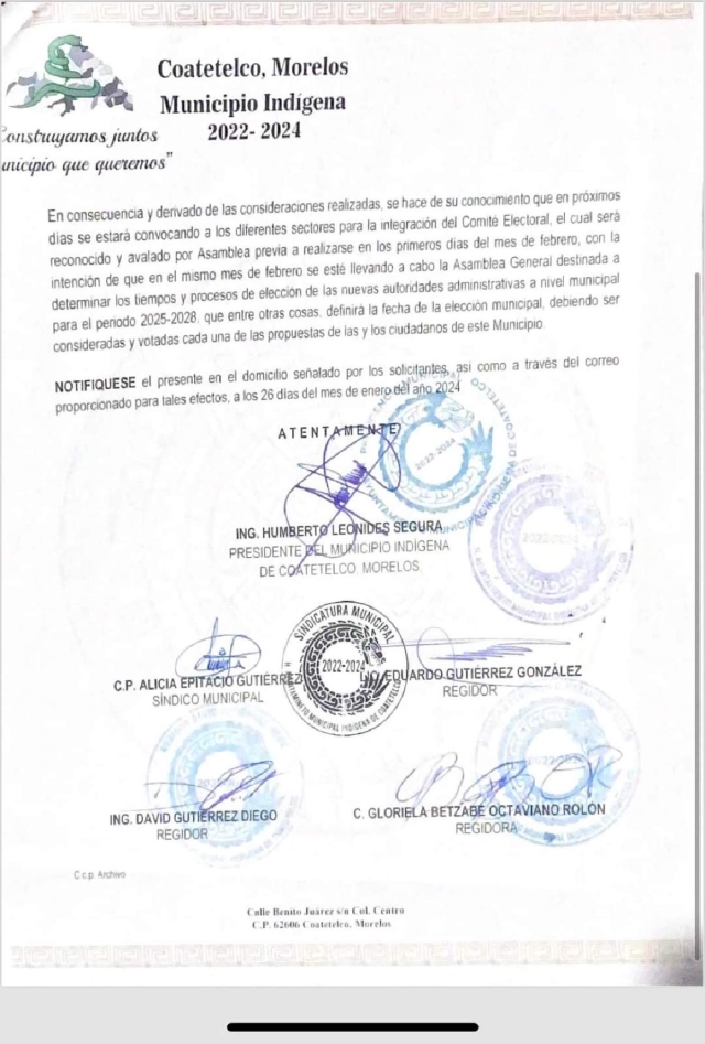 El documento está firmado por los integrantes del cabildo.