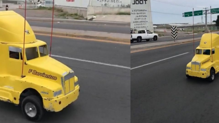 ¡La envidia de &#039;Lola la trailera&#039;! Mini tráiler circulando en autopista