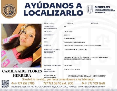 Buscan a adolescente desaparecida en Zacatepec
