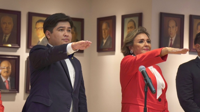 Jonathan Márquez y Catalina Ocampo, presidente y secretaria general del CDE del PRI Morelos