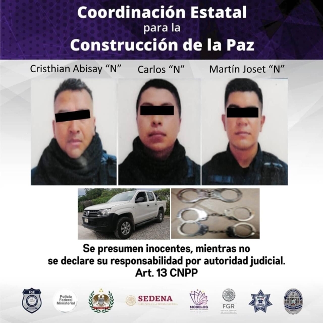 Detiene Mando Coordinado Policía Morelos a tres hombres por usurpación de funciones