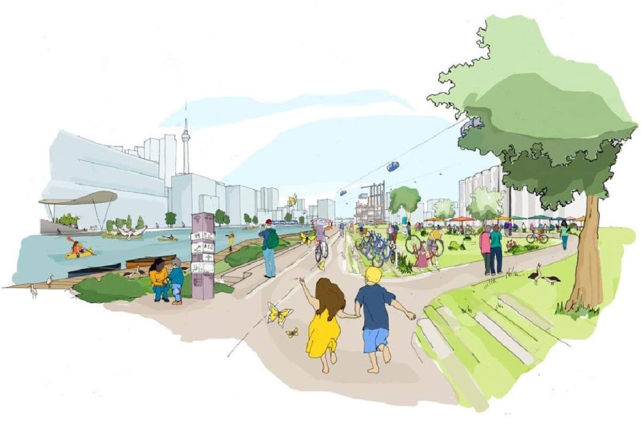 Representación utópica de vivienda + espacio público.