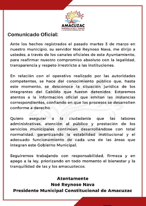 Incertidumbre en Amacuzac tras detenci&oacute;n de funcionarios 