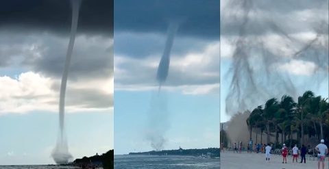 Tromba marina se forma frente a Playacar en Playa del Carmen