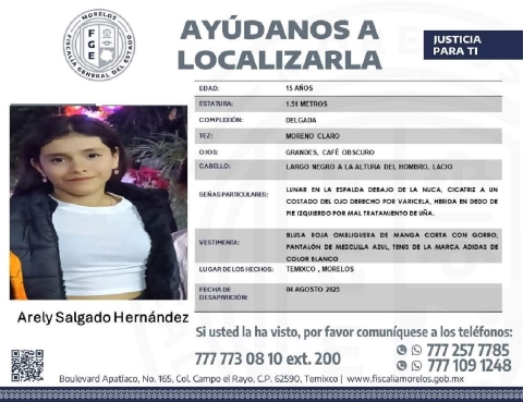Buscan a menor desaparecida en Temixco