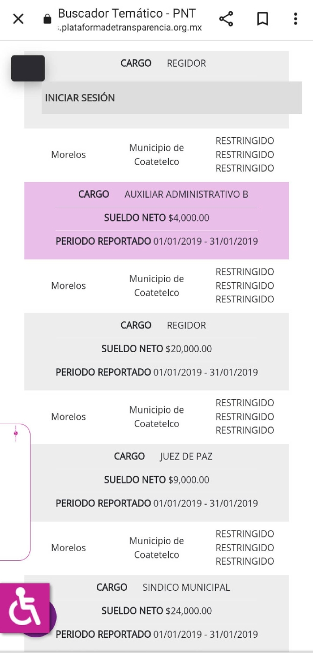 Los salarios se exhiben en una página oficial.